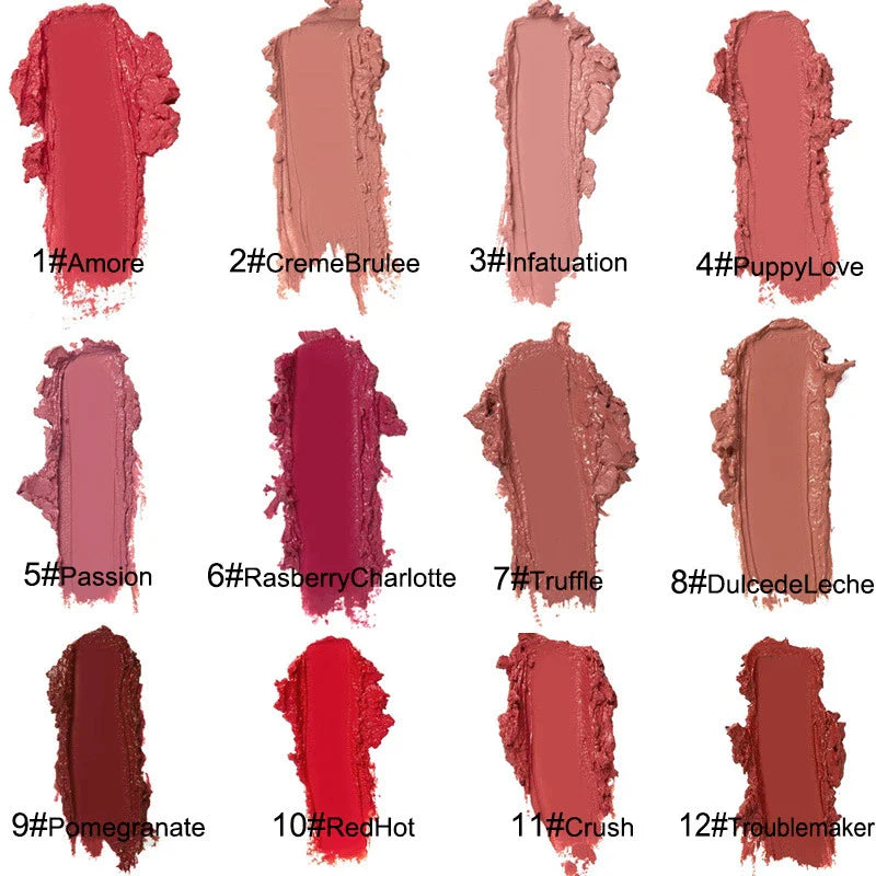 12 Colors Cream Texture Lipstick Waterproof 🔥 -BIG SALE
