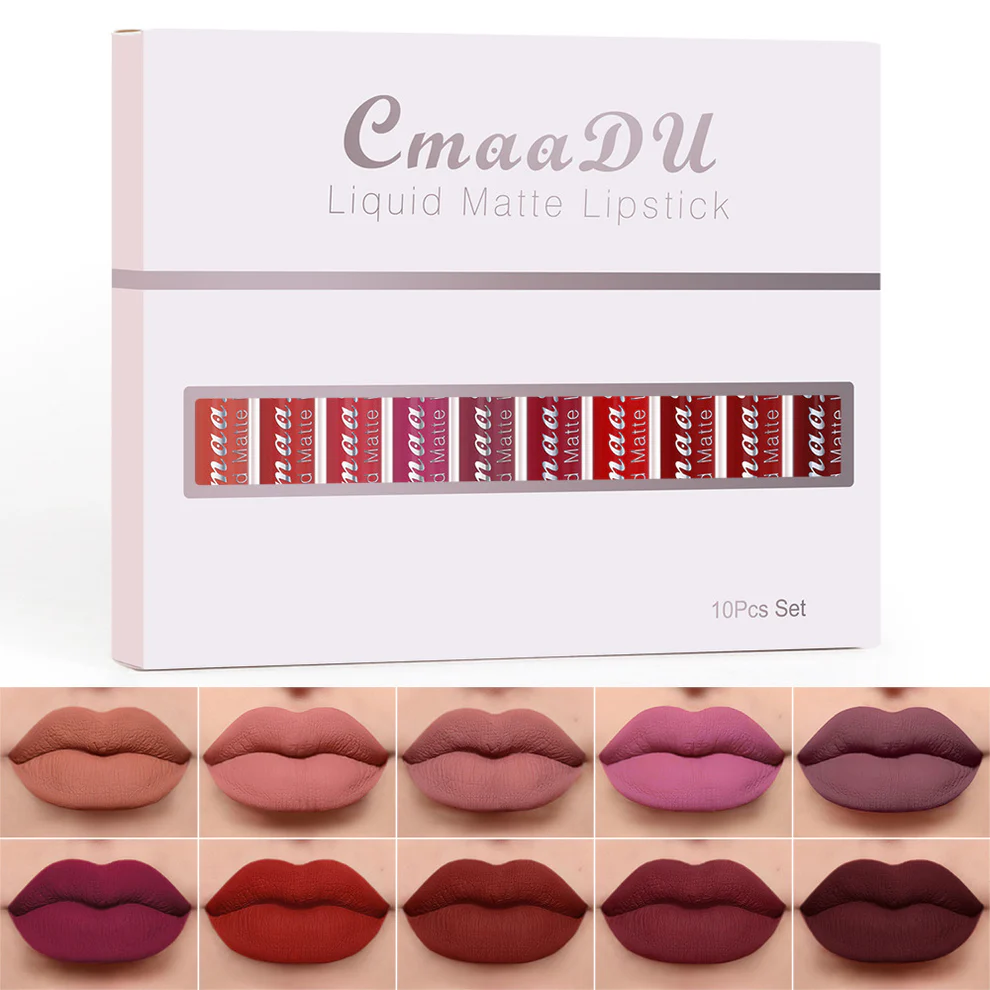 💖10Pcs Liquid Matte Matt Lipstick Set, Long Lasting Lipstick 24 hour Waterproof Lip Gloss